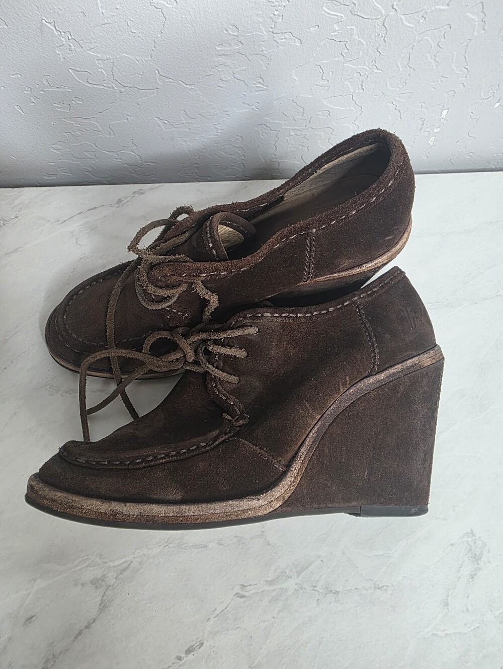 Frye Chucka Caroline Women's Brown Suede Wedge Lace-Up Shoes Size 7M